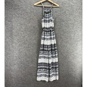 New Icon Apparel Dress Women L Large Black Striped Maxi Long Sleeveless Casual